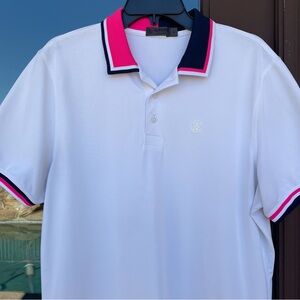 G/FORE White w/ Pink and Navy Accents Golf Polo L